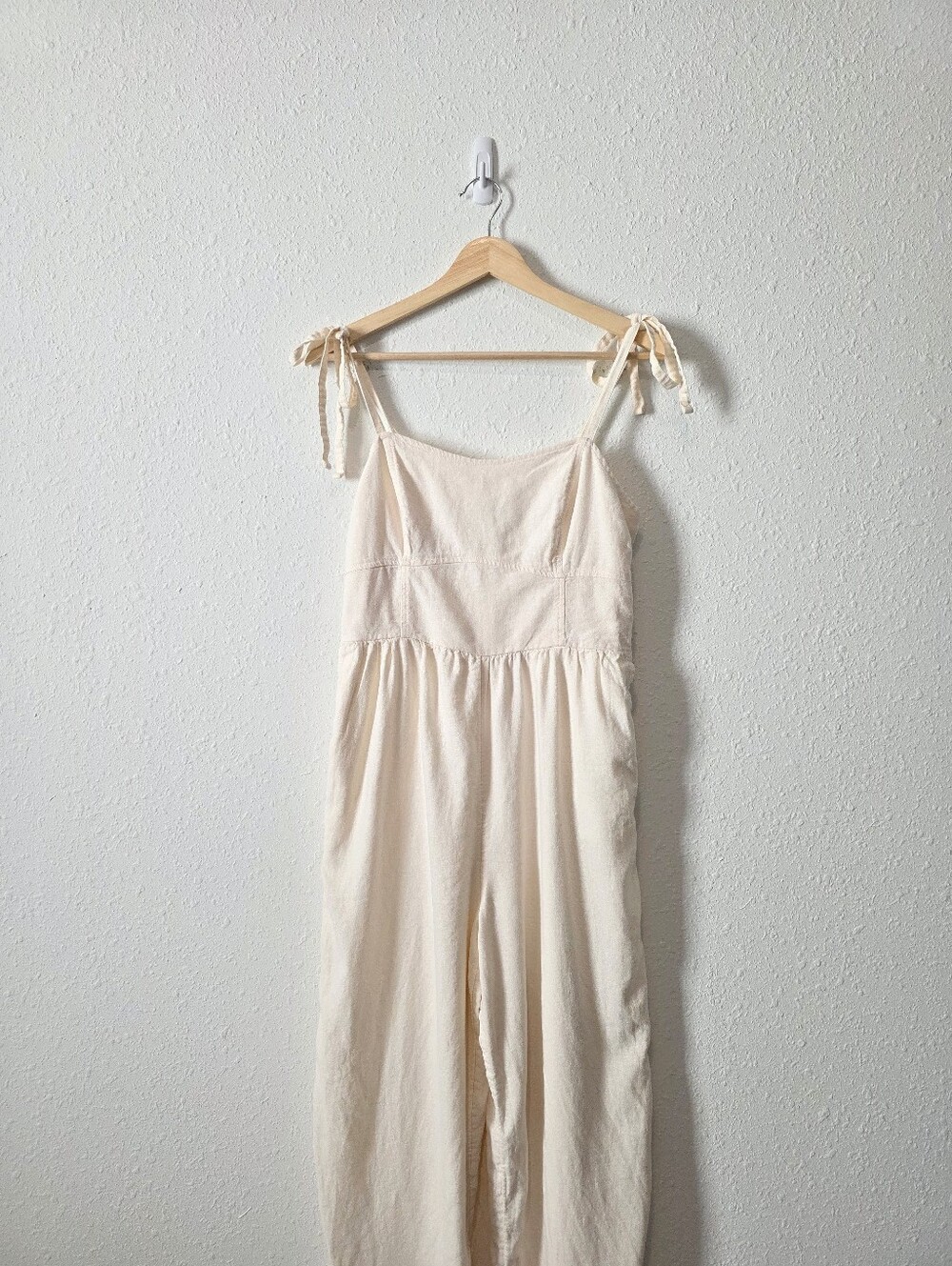 Cream Linen Blend Wide Leg Jumpsuit M